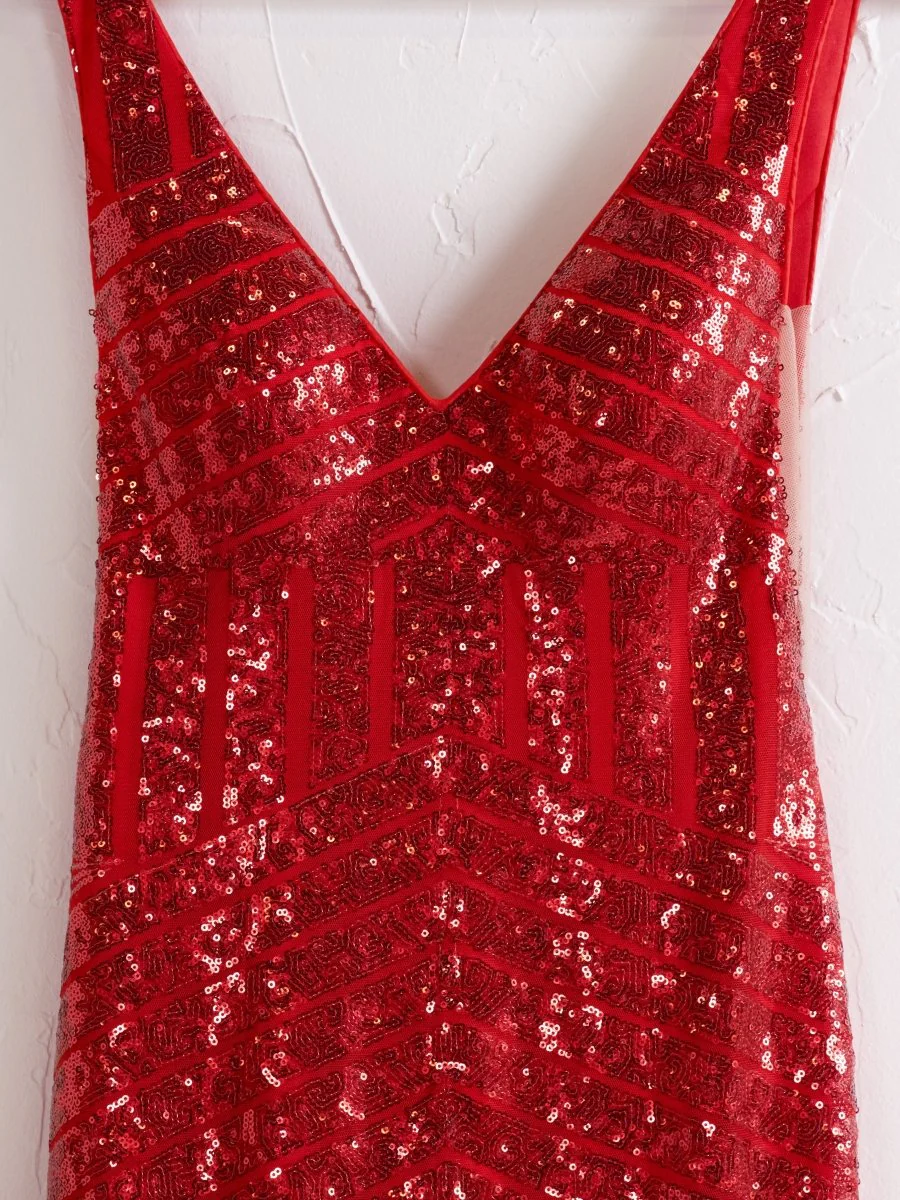 Deep V Neck Pink Sequins Mermaid Long Prom Dress