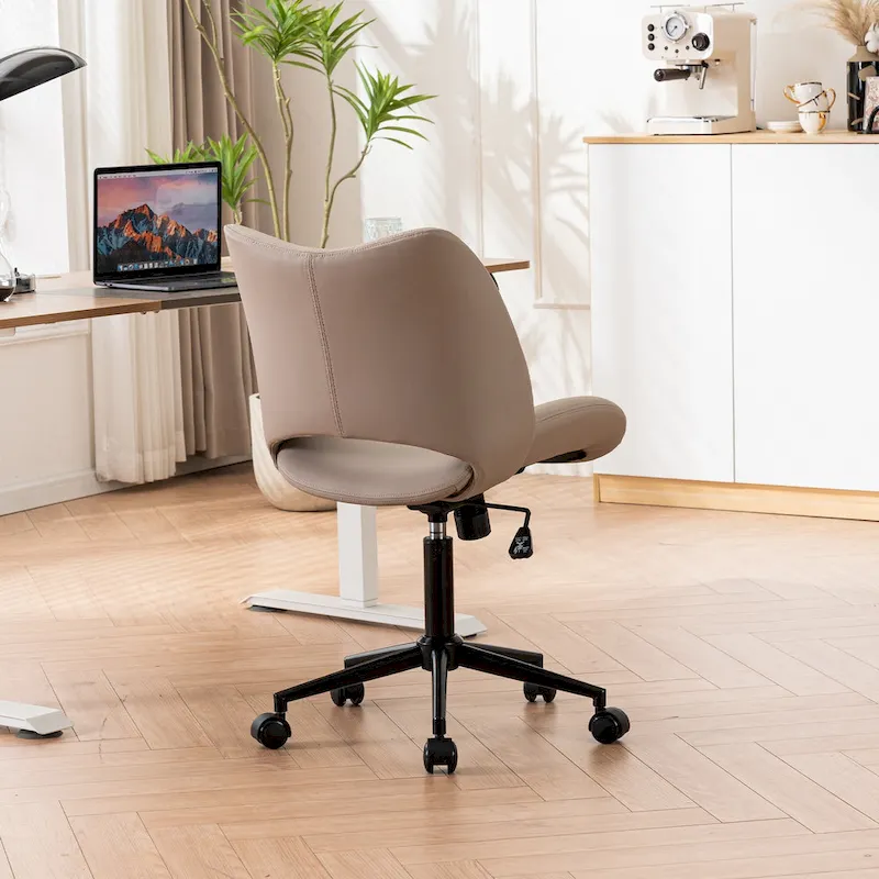 Leather Swivel Office Chair with Wheels - Armless
