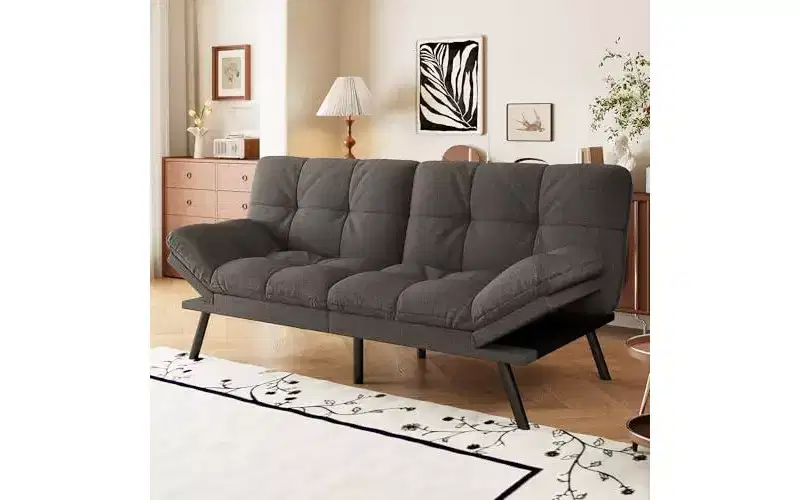 Dyonery Convertible Futon Sofa Bed with Adjustable Backrest & Removable Armrests, Foldable Sleeper Loveseat for Small Space Living Room