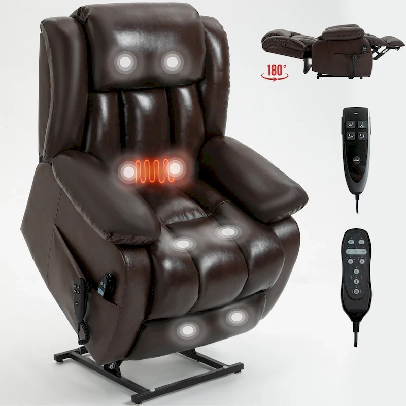 Dual Motor Infinite Position Up to 350 LBS Electric Medium size Genuine Leather Brown Power Lift Recliner Chair