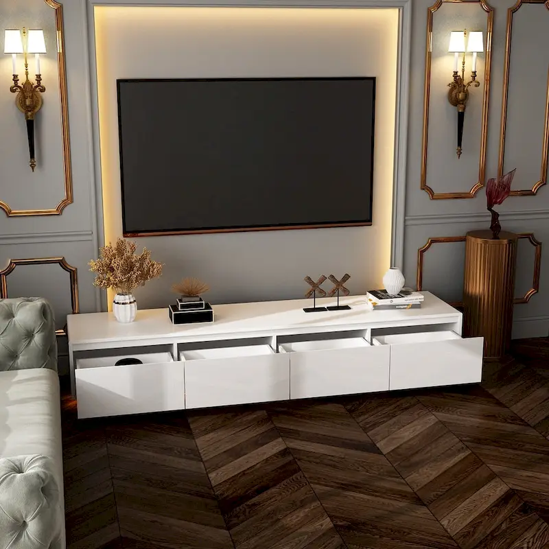 Illuminated White High Gloss Television Entertainment Center Console