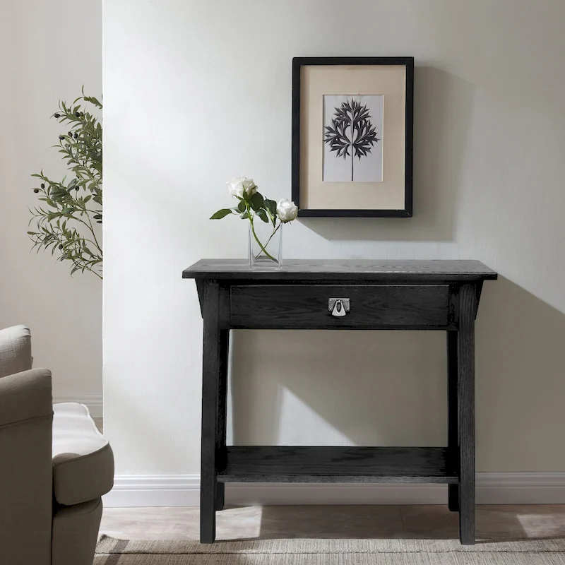 Slate / Russet Mission Console Table with Drawer & Shelf