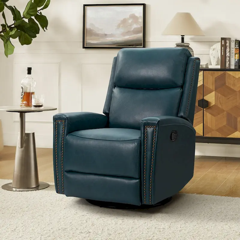 Fiacro 30.31Wide Modern Genuine Leather Wingback Swivel Rocker Recliner with Nailhead Trims