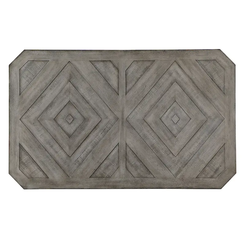 Grey Wood Dining Table with Diamond Pattern Top and Trestle Base - 60 Inch for 4-6 People