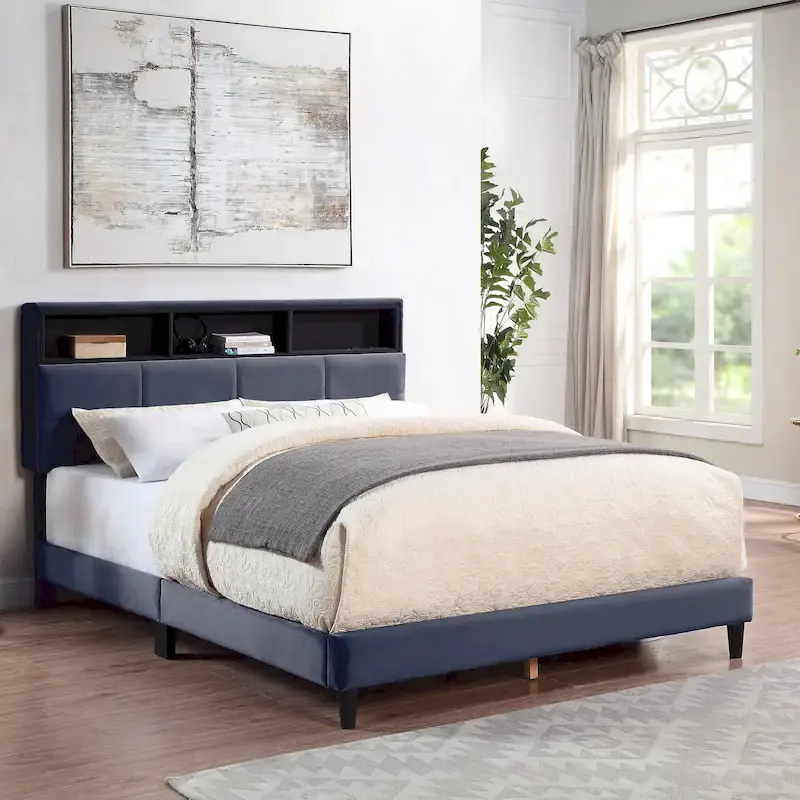 Rosdale Grey Upholstered Storage Bed w/ USBs