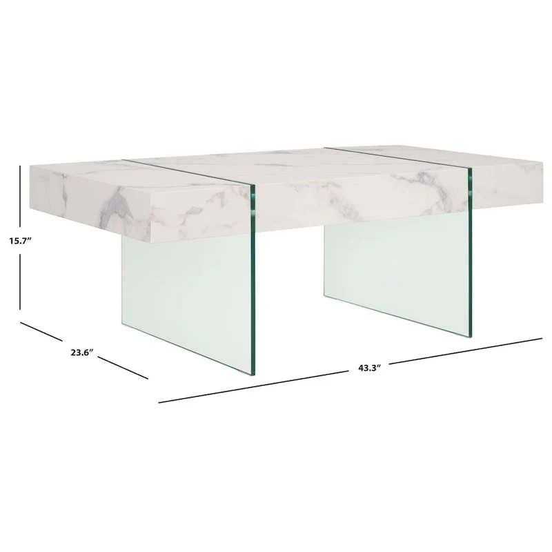 SAFAVIEH Pluma Glass Leg Rectangular Coffee Table - 43.3 W x 23.6 L x 15.7 H - 43Wx24Dx16H