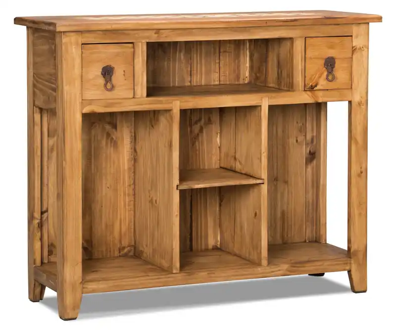 Santa Fe Rustico 43.25 Rustic Sofa Table with Storage and Shelf - Natural Pine with Marble Inset