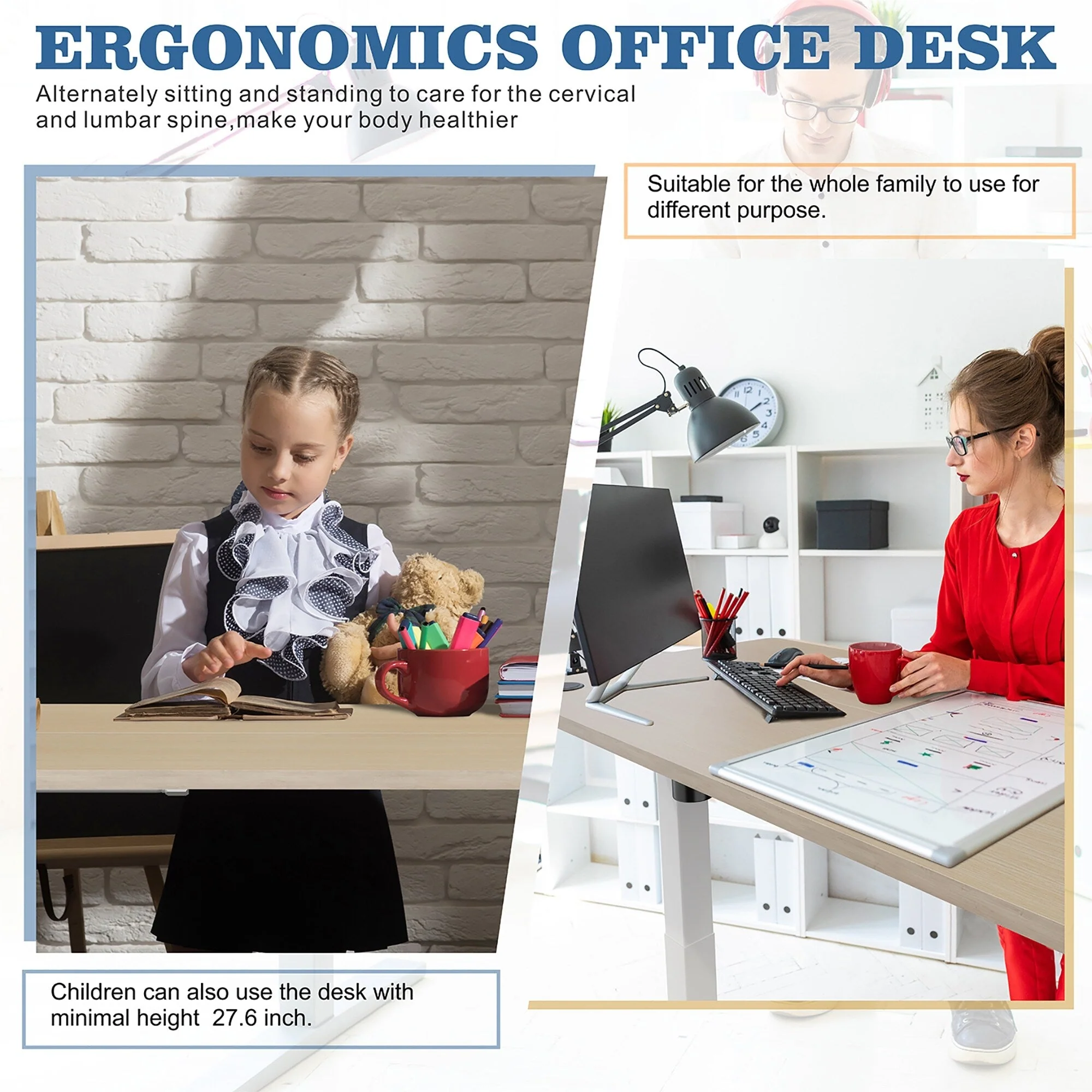 Futzca Height Adjustable Electric Standing Desk Sit Stand Computer Stand up Desk with Splice Board