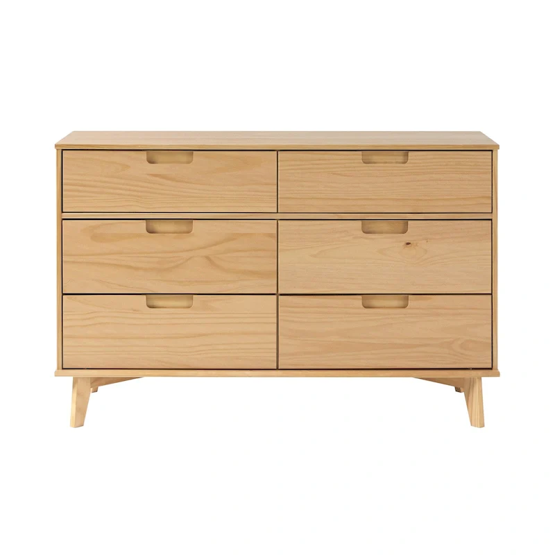 Mid-Century Modern Solid Pine 6-Drawer Dresser with Cut-Out Handles, 52