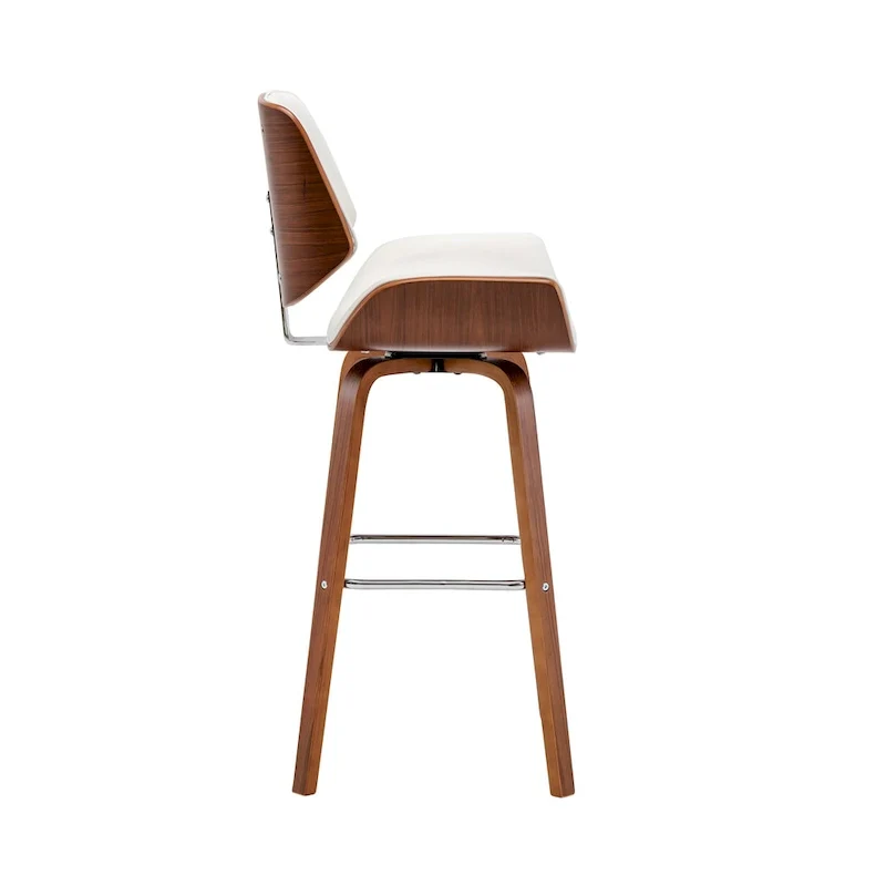 Swivel Counter Stool with PU Leather Seat and Wooden Legs