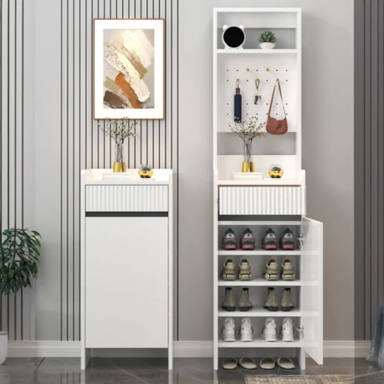 Modern Wood Shoe Cabinet with Drawer and Shelves
