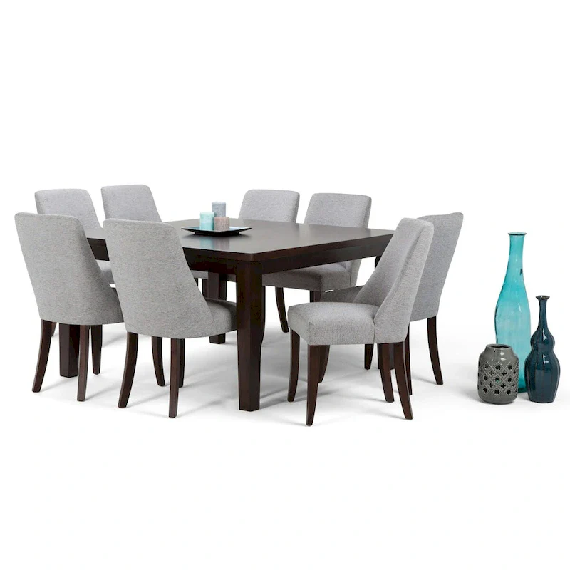 WYNDENHALL Haley Contemporary 9 Pc Dining Set with 8 Upholstered Dining Chairs and 54 inch Wide Table