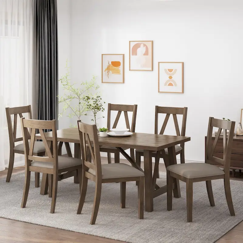 Fairgreens Farmhouse Wood Dining Table with 6 Chairs