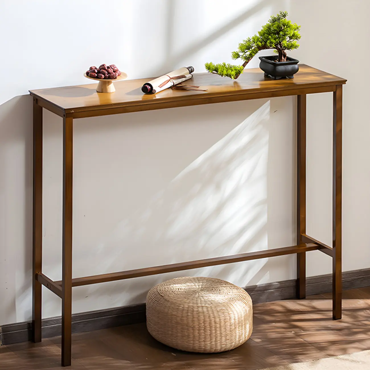 Modern Natural Finish Wooden Fixed Top Footrest Bar Tables