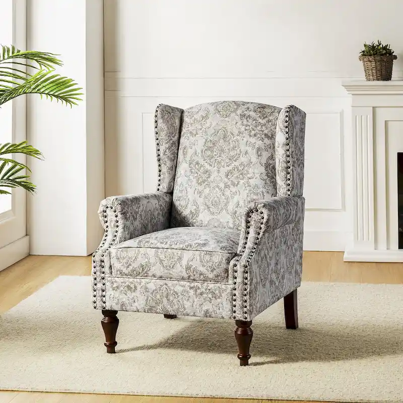 Traditional Wingback Armchair with Solid Wood Legs