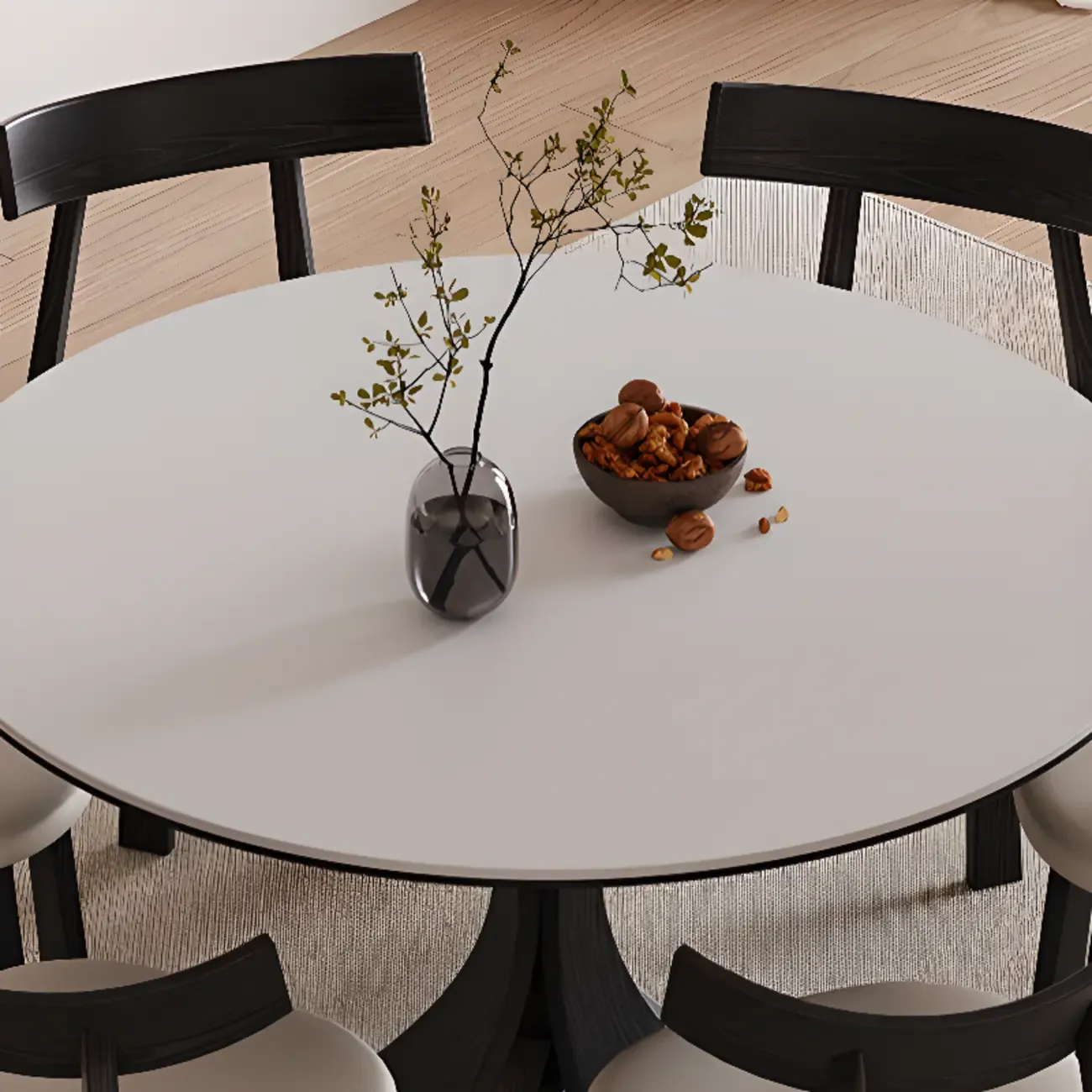 Modern Simple Black Wood Round Dining Table