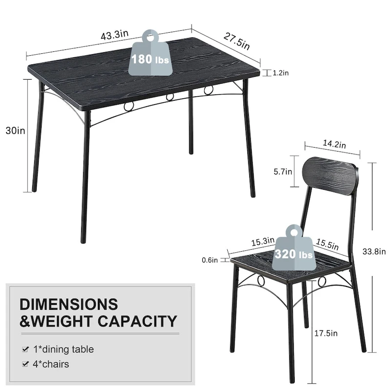 VECELO Dining Table Set, Kitchen Table with 2/4 Chairs, Metal and Wood Rectangular 3/5-Piece Dining Set