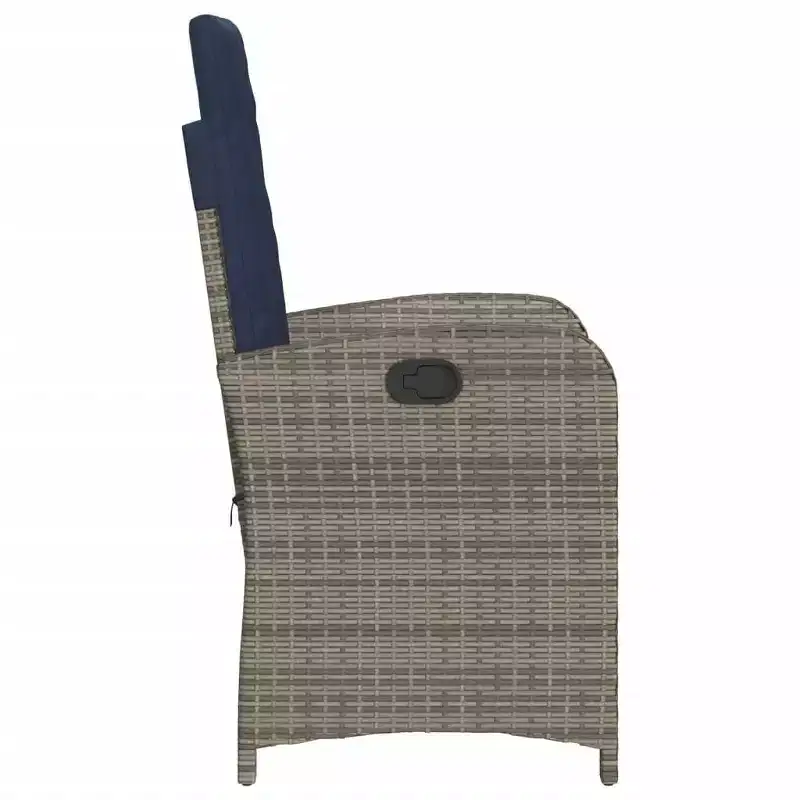 vidaXL 3-Piece Poly Rattan Bistro Set - Adjustable Reclining Chairs with Cushions & Round Table, Weather-Resistant, Gray/Navy Blue