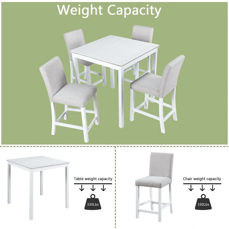 5 Pcs Counter Height Dining Table Set, Wooden Diningroom Furniture Set with Square Table and 4 Upholstered Chairs