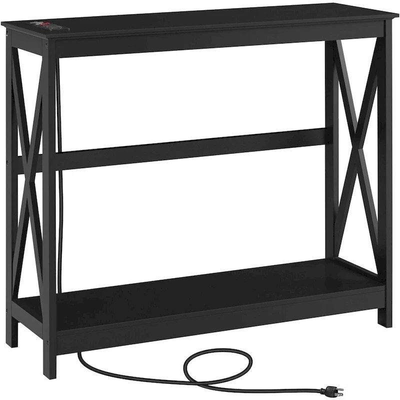 Yaheetech 2-Tier Narrow Sofa Table with Outlet Industrial Long Console Table