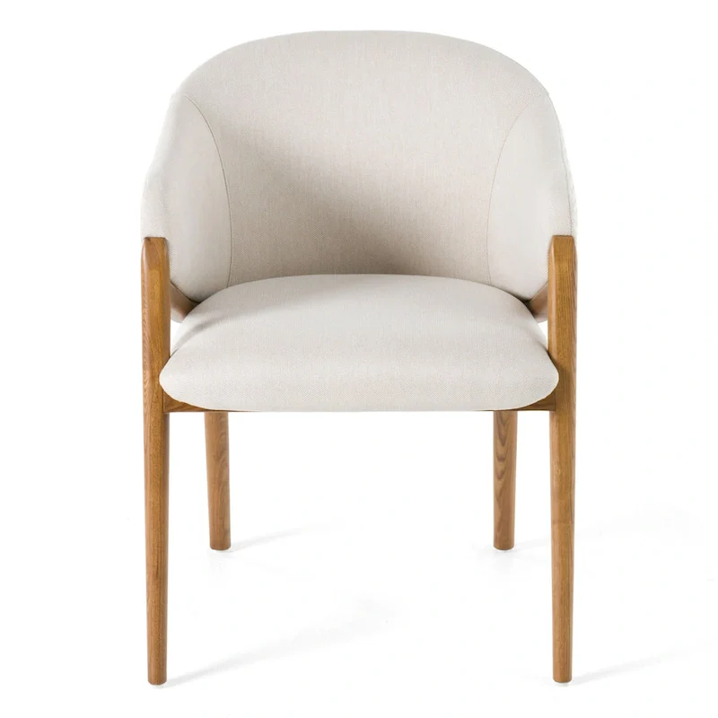 Cream Fabric & Vegan Leather Walnut Dining Arm Chair, Single