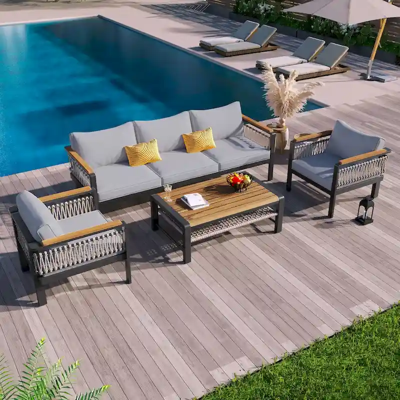 4-Piece Outdoor Sectional Sofa Set with Water-Resistant Cushions
