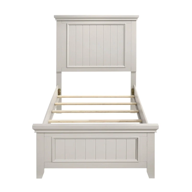 Off White Finish Wooden Panel Bed 1pc