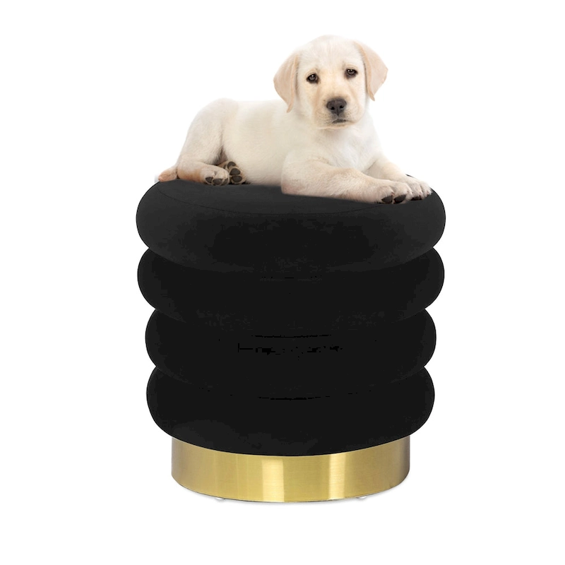 Adeco Round Velvet Ottoman Upholstered Foot Stool