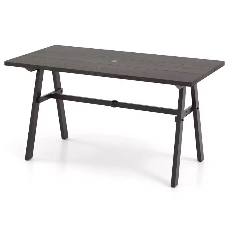 Costway 59 x 29.5 Rectangle Rustproof Patio Dining Table w/ 1.93 Umbrella Hole