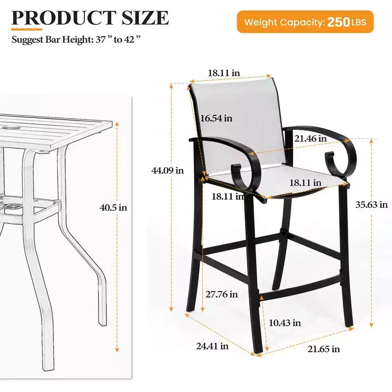 Crestlive Products 27.8'' Counter Height Set of 2 Swivel Bar Stools Aluminum Frame with Sunbrella Fabric