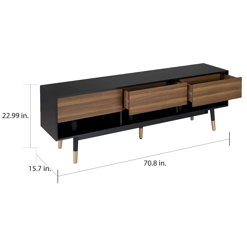 Mid-Century Modern Black 71-inch 3-Shelf TV Console
