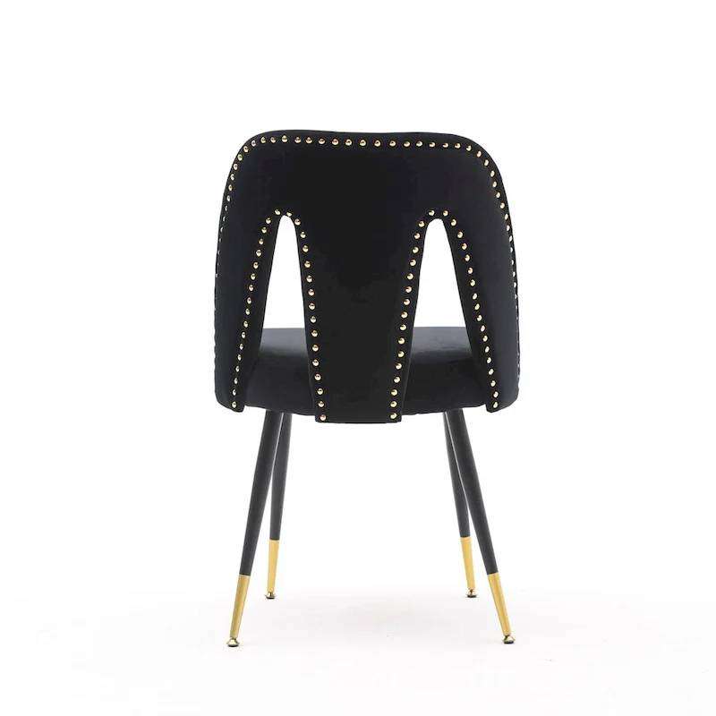 Modern Upholstered Dining Chairs with Nailheads and Metal Legs