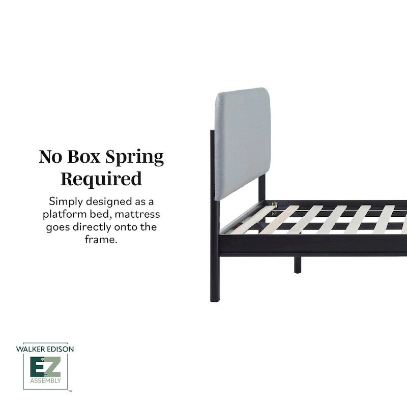 Walker Edison Solid Wood King Bed with Curved Upholstered Headboard