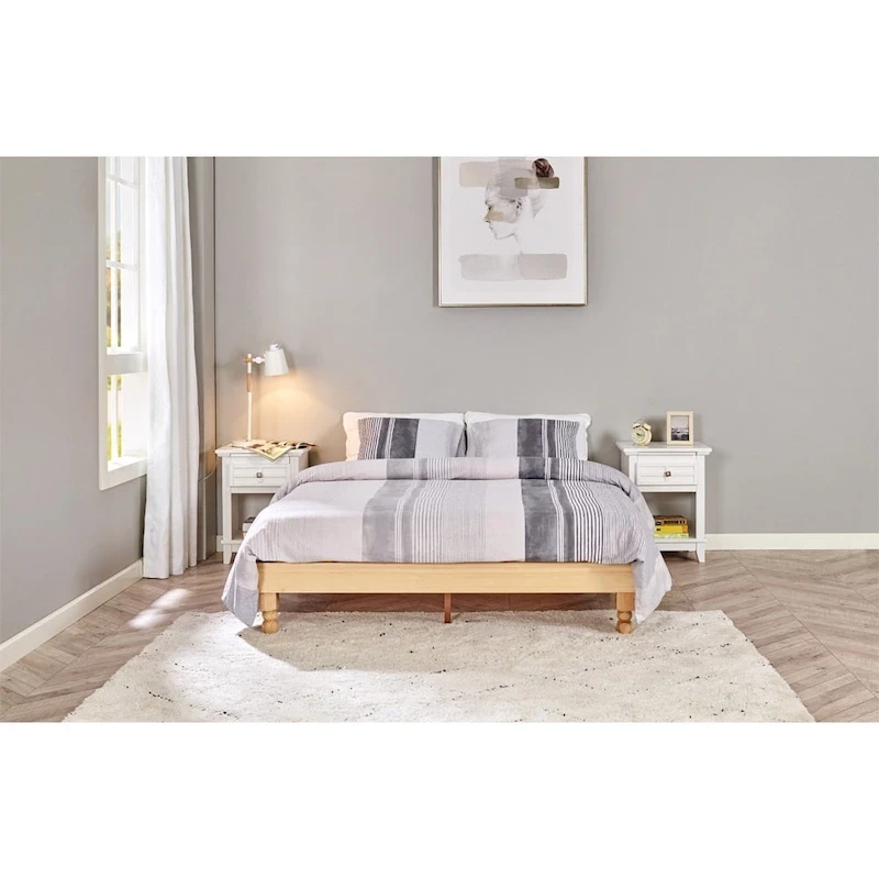 MUSEHOMEINC 12 Inch Wood Bed Frame Elegant Style Eliminates,Natural Finish