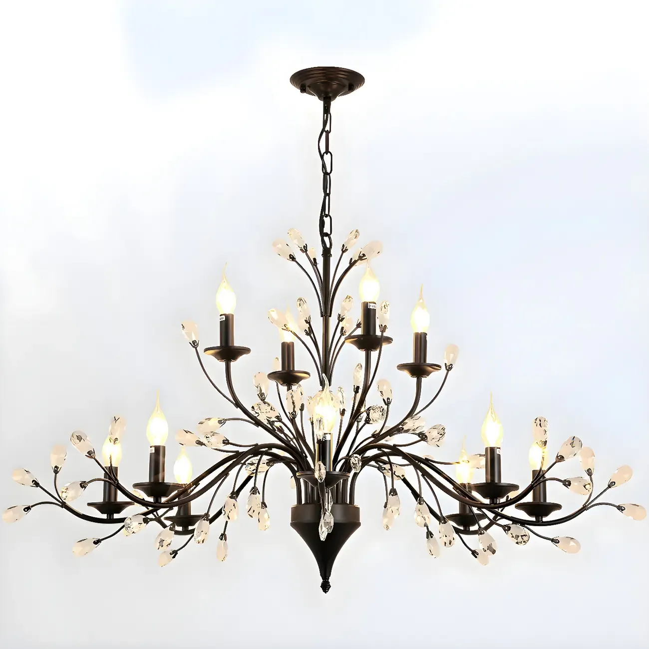 Modern Elegant Black Branch Crystal Candelabra Chandelier