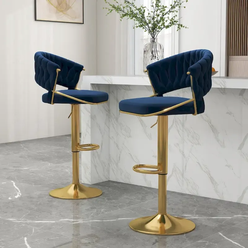 Set of 2 Bar Stool Adjustable Height with Swivel Seat