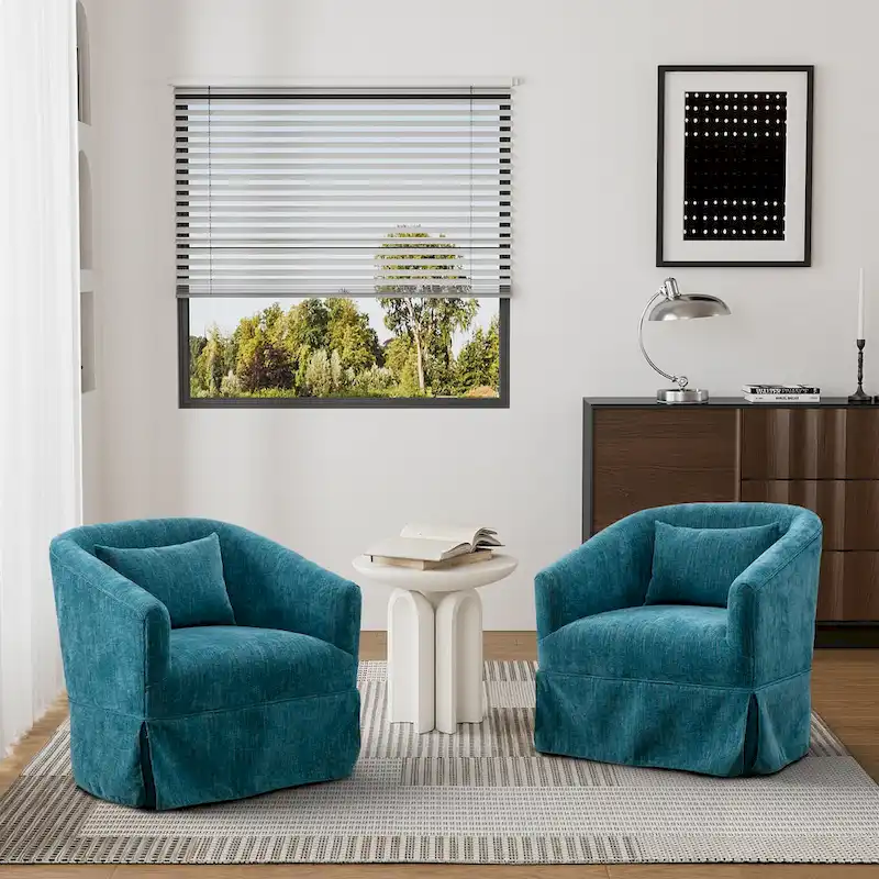 Ouyessir Set of 2 Swivel Barrel Chair 360 Degree Upholstered Accent Chair Fabric Armchair