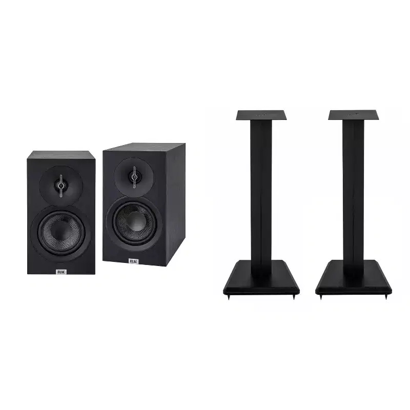 ELAC LS10-B SPEAKER STANDS And DB53-BK BLACK BOOKSHELVES