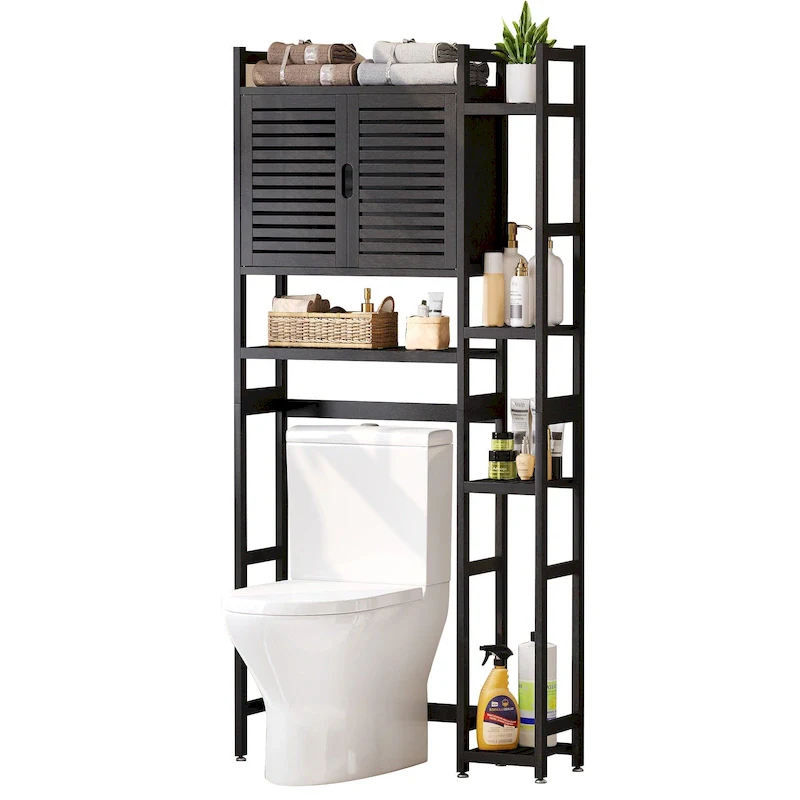 Bamboo Over-The-Toilet Cabinet with Shelf for Bathroom Storage