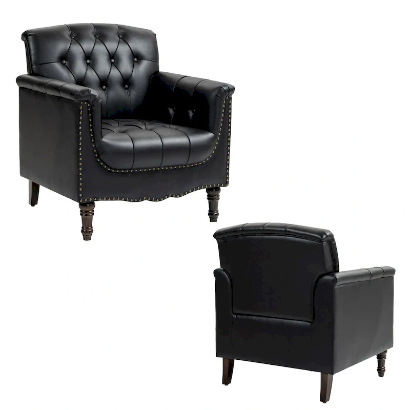 Modern Tufted Accent Armchair with Nailhead Trim Set of 2
