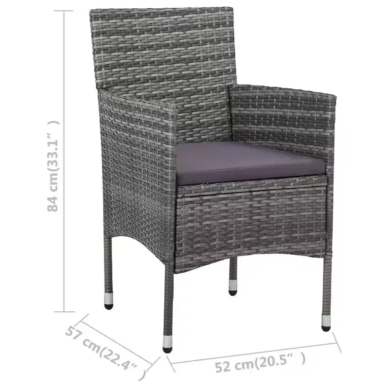 vidaXL Patio Bistro Set Bistro Table 3 Piece Poly Rattan and Tempered Glass