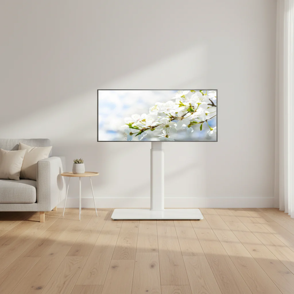 Black / White Floor TV Stand with Tempered Glass Base and Swivel Mount – 27 to 65 in TVs