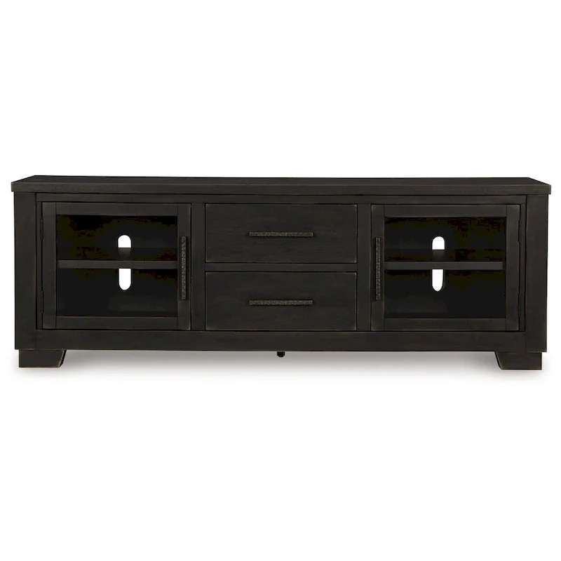 Galli Large TV Media Console, 2 Drawers, 4 Shelf, Black Wood, 80 Inch