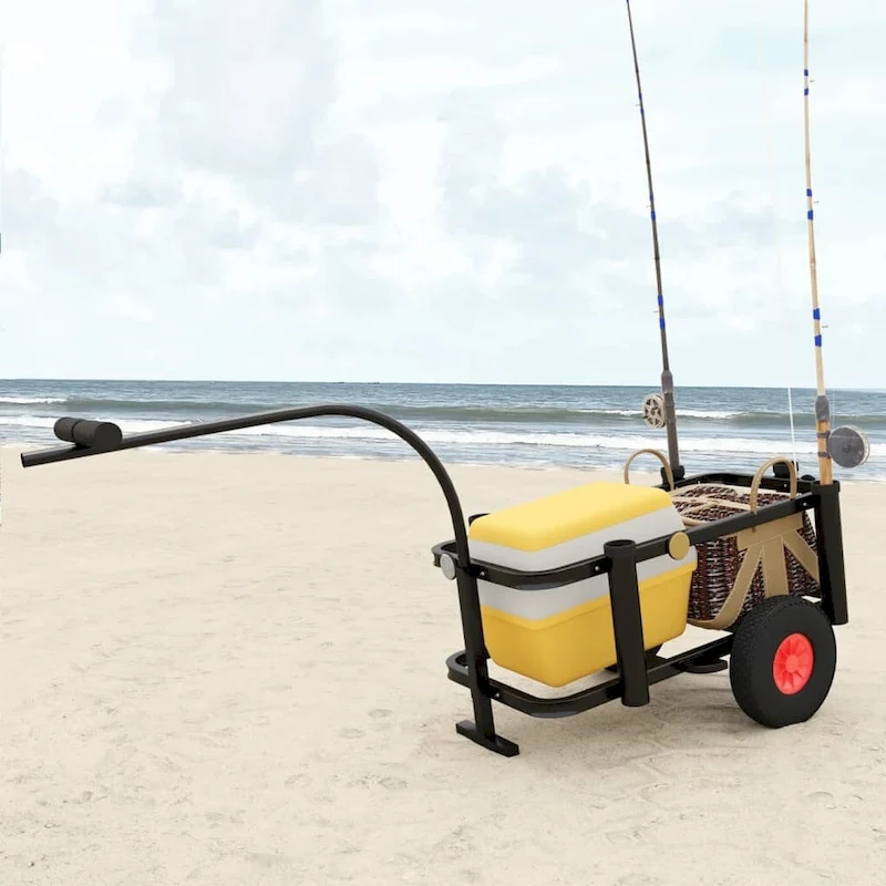 vidaXL Fishing Trolley Black Steel - 34.3 x 14.6 x 32.3