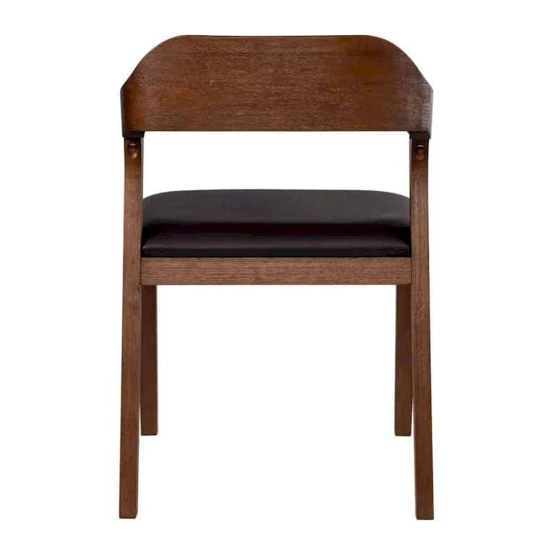 Mid-Century Rubberwood Dining Chair with Faux Leather Seat – Chestnut Wire-Brush