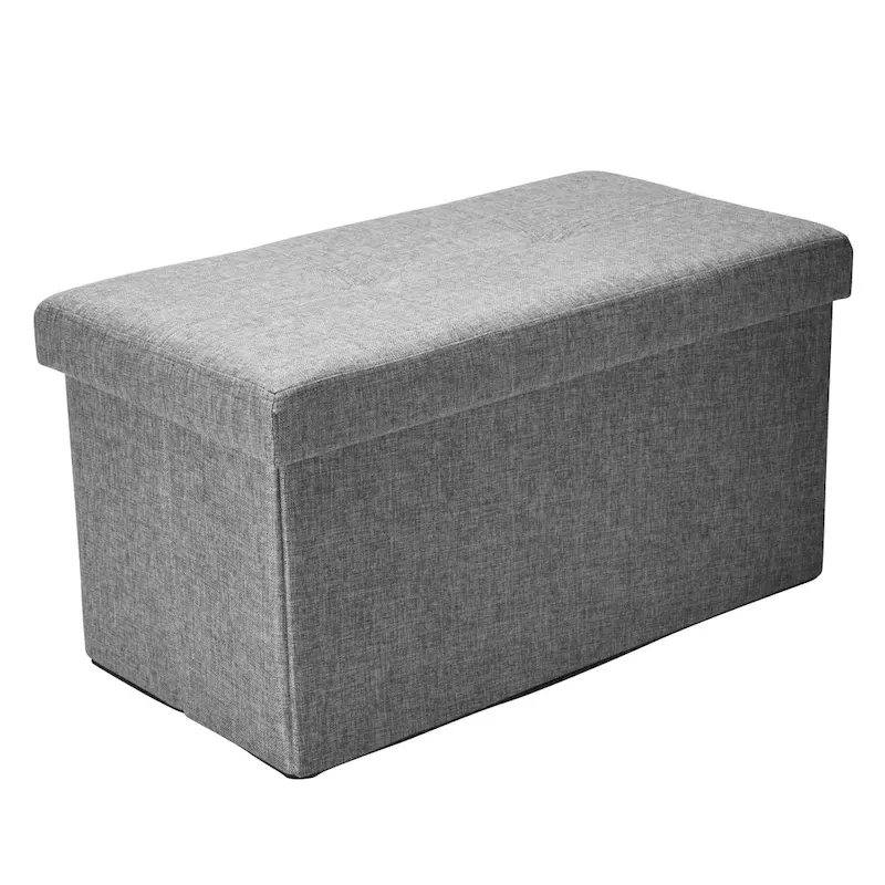Simplify Grey Linen Look Double Foldable Ottoman - 30 x 15 x 15