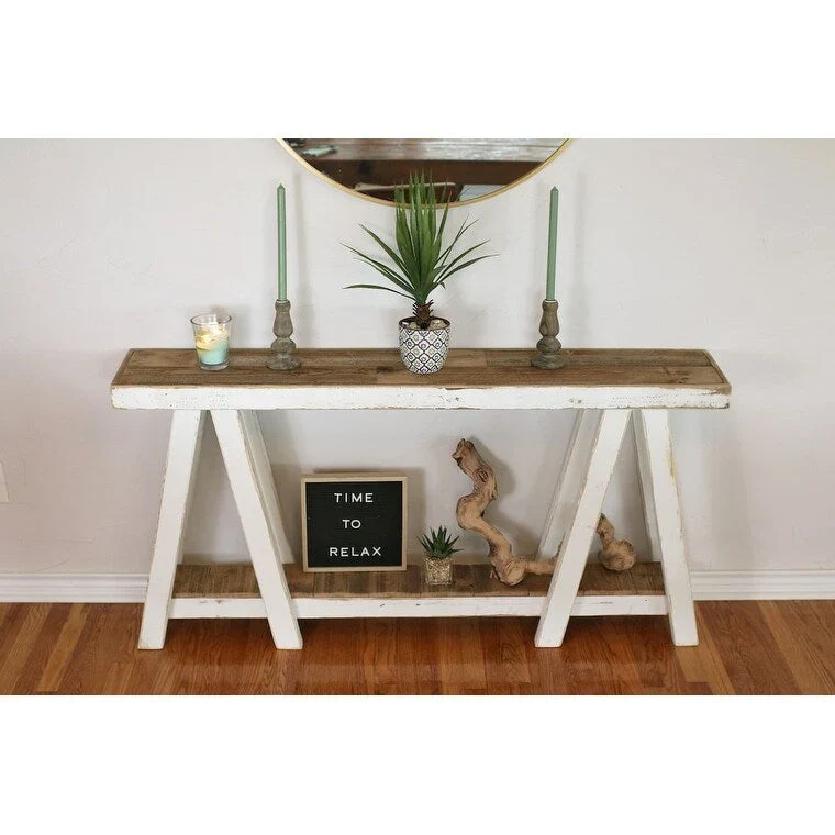 White Distressed Reclaimed Wood Narrow Console Table – Rustic Style
