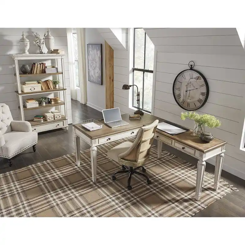 Realyn Antique White/Brown 2-Piece Home Office Desk