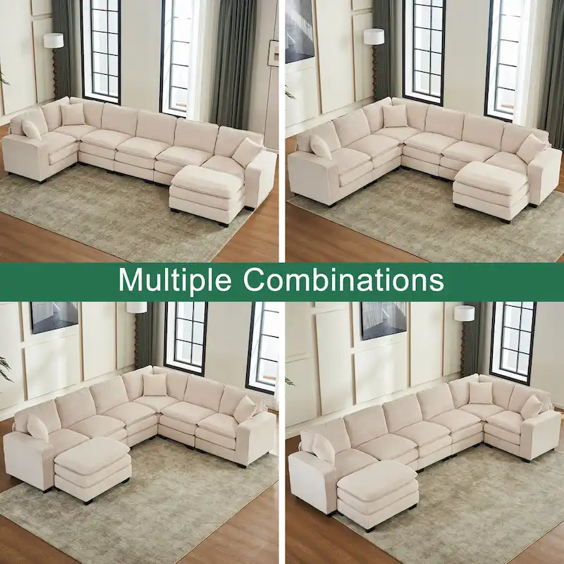White 118.1 Luxurious U-Shaped 6-Seater Sofa