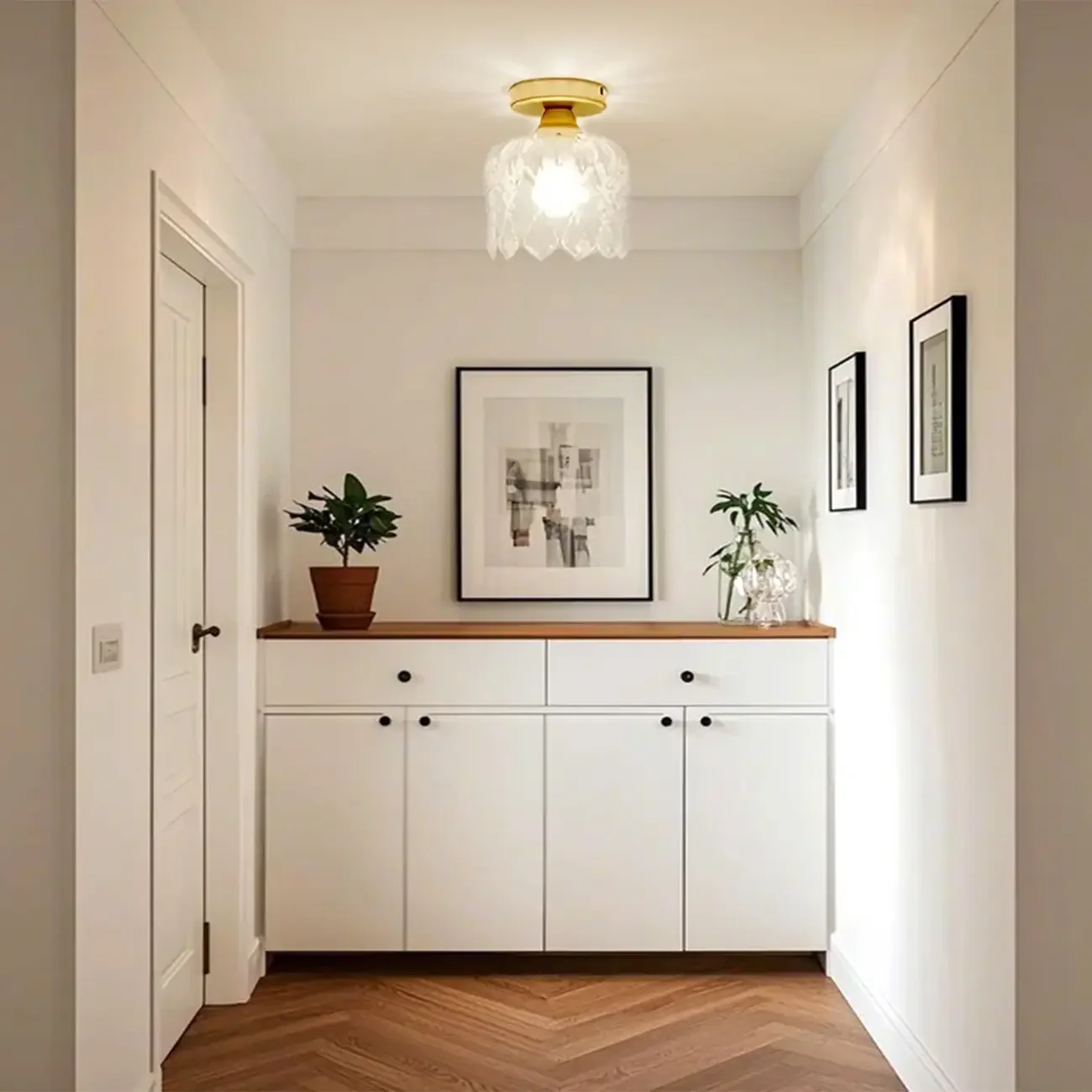 Modern Mini Semi Flush Mount Gold Crystal Ceiling Light